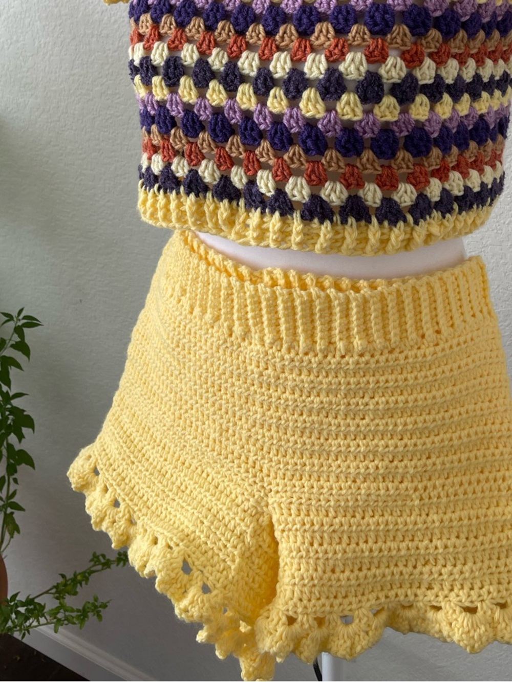 Handmade Yellow Crochet Short Shorts.